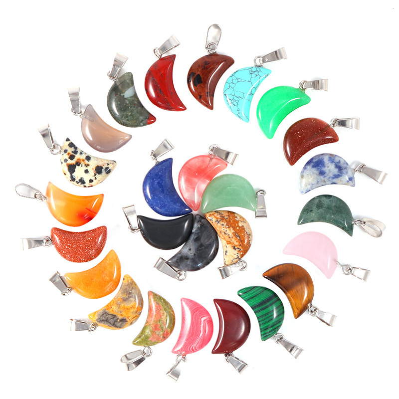 Moon Shape Crystal Natural Healing Stone Pendant Gemstone For Diy Jewelry Making Necklace Bracelet
