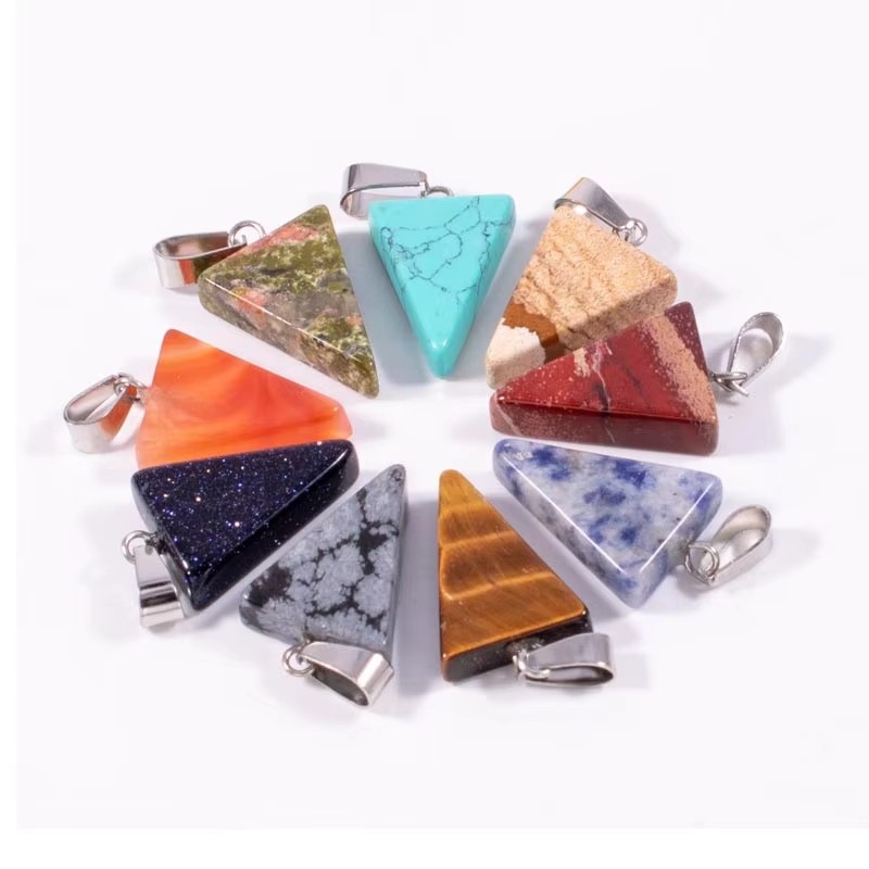 Natural Stone Small Triangular Pendant Natural Stone Crystal Pendant Necklace for Women and Men 