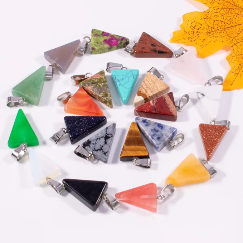 Natural Stone Small Triangular Pendant Natural Stone Crystal Pendant Necklace for Women and Men 