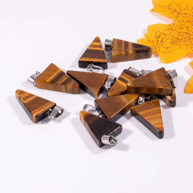 Natural Stone Small Triangular Pendant Natural Stone Crystal Pendant Necklace for Women and Men 