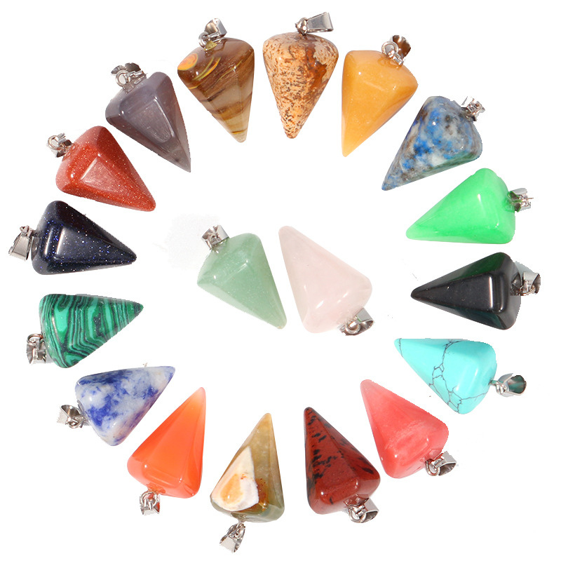 Natural Stone Hexagon Cone Crystal Pendant Conical Bullet Quartz Necklace Pendants