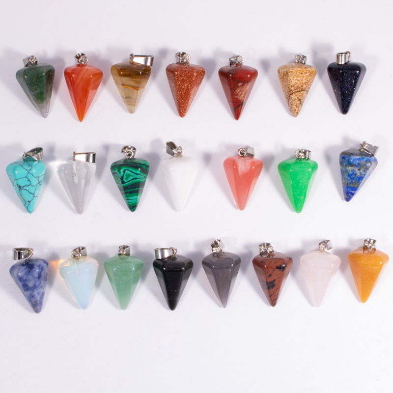 Natural Stone Hexagon Cone Crystal Pendant Conical Bullet Quartz Necklace Pendants