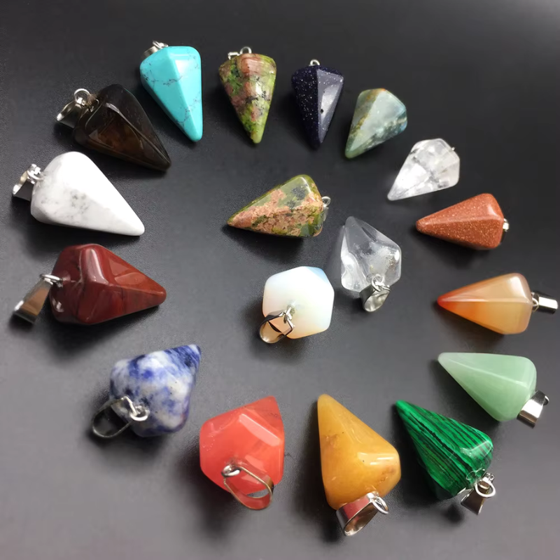 Natural Stone Hexagon Cone Crystal Pendant Conical Bullet Quartz Necklace Pendants