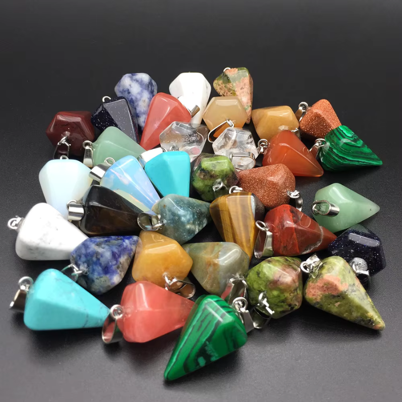 Natural Stone Hexagon Cone Crystal Pendant Conical Bullet Quartz Necklace Pendants