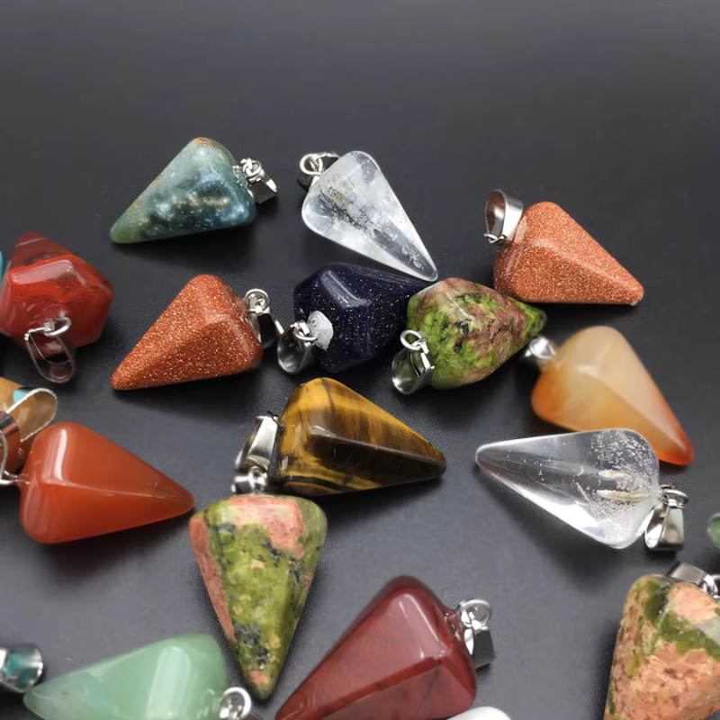 Natural Stone Hexagon Cone Crystal Pendant Conical Bullet Quartz Necklace Pendants