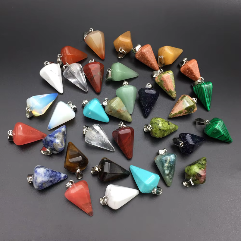 Natural Stone Hexagon Cone Crystal Pendant Conical Bullet Quartz Necklace Pendants
