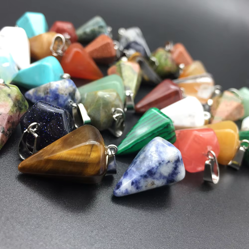 Natural Stone Hexagon Cone Crystal Pendant Conical Bullet Quartz Necklace Pendants
