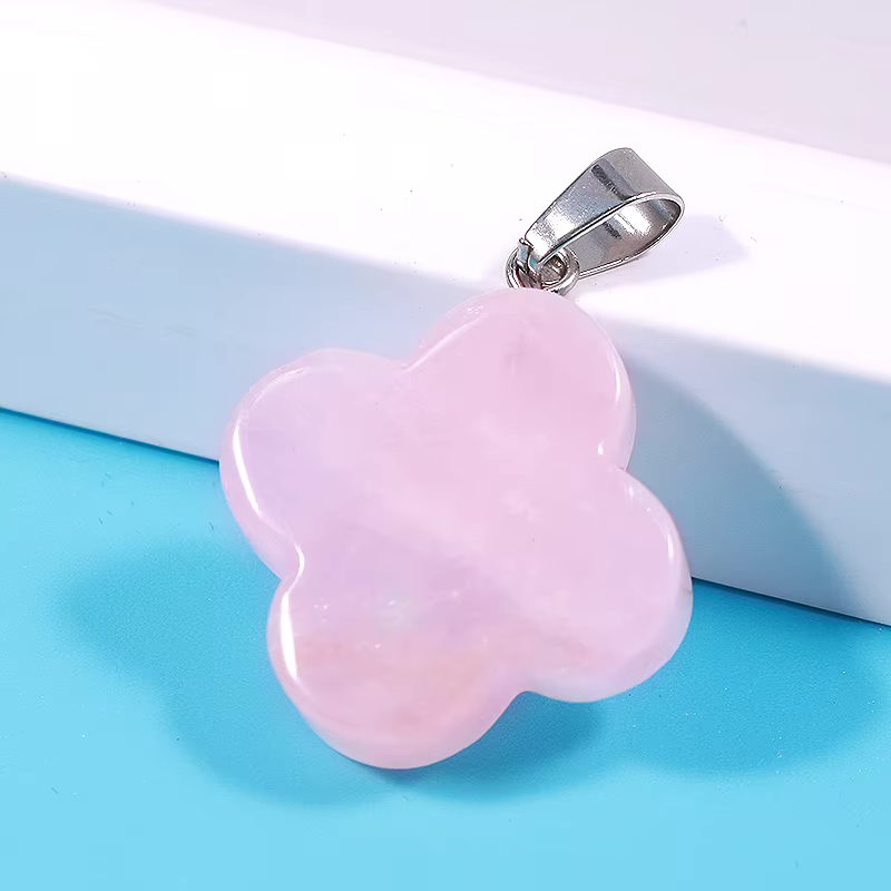 Natural Gemstone Four Leaf Lucky Clover Bead Stone Pendants for Jewelry Making Alloy Pendant 