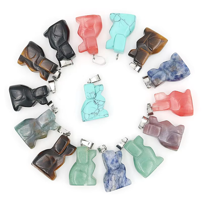 Carving Dog Pendant Natural Healing Stone Dog Crystal Pendants Charms For Jewelry Making