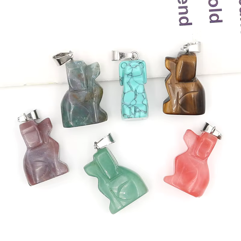 Carving Dog Pendant Natural Healing Stone Dog Crystal Pendants Charms For Jewelry Making