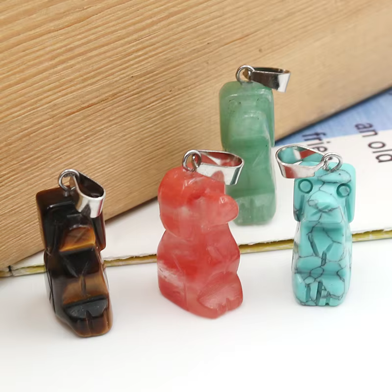 Carving Dog Pendant Natural Healing Stone Dog Crystal Pendants Charms For Jewelry Making