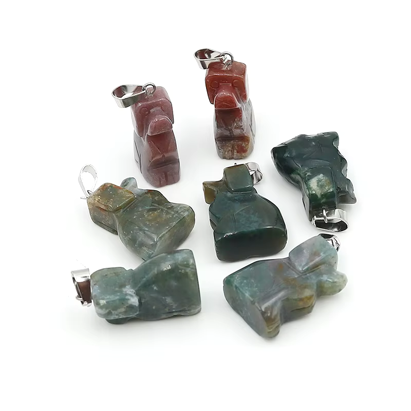 Carving Dog Pendant Natural Healing Stone Dog Crystal Pendants Charms For Jewelry Making
