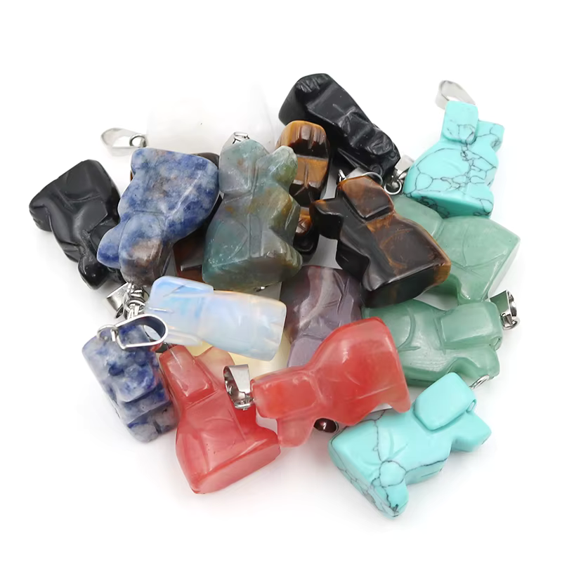Carving Dog Pendant Natural Healing Stone Dog Crystal Pendants Charms For Jewelry Making