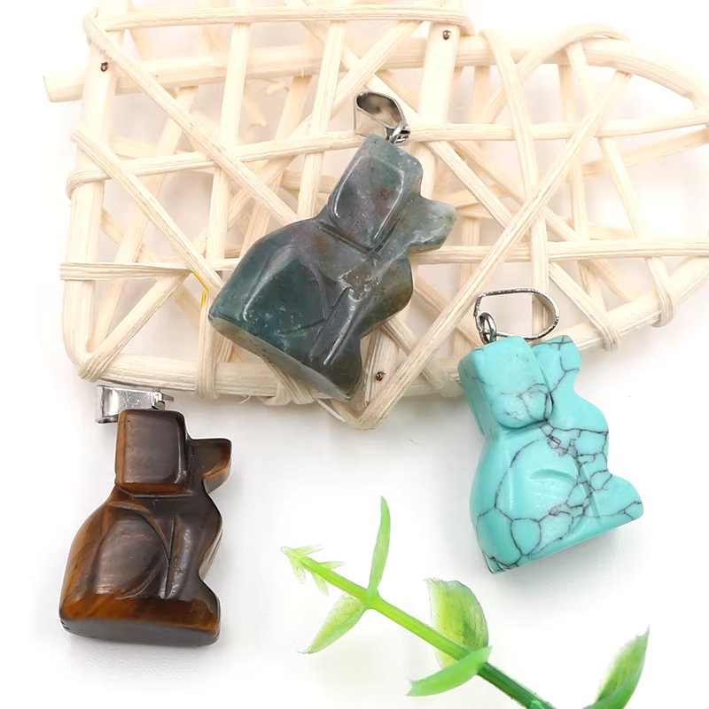 Carving Dog Pendant Natural Healing Stone Dog Crystal Pendants Charms For Jewelry Making