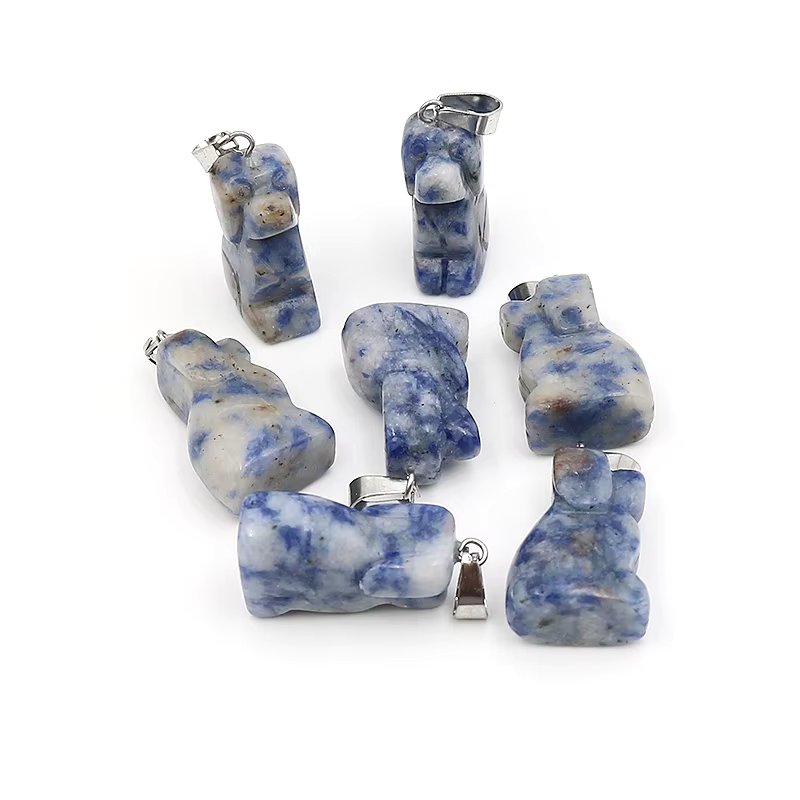 Carving Dog Pendant Natural Healing Stone Dog Crystal Pendants Charms For Jewelry Making