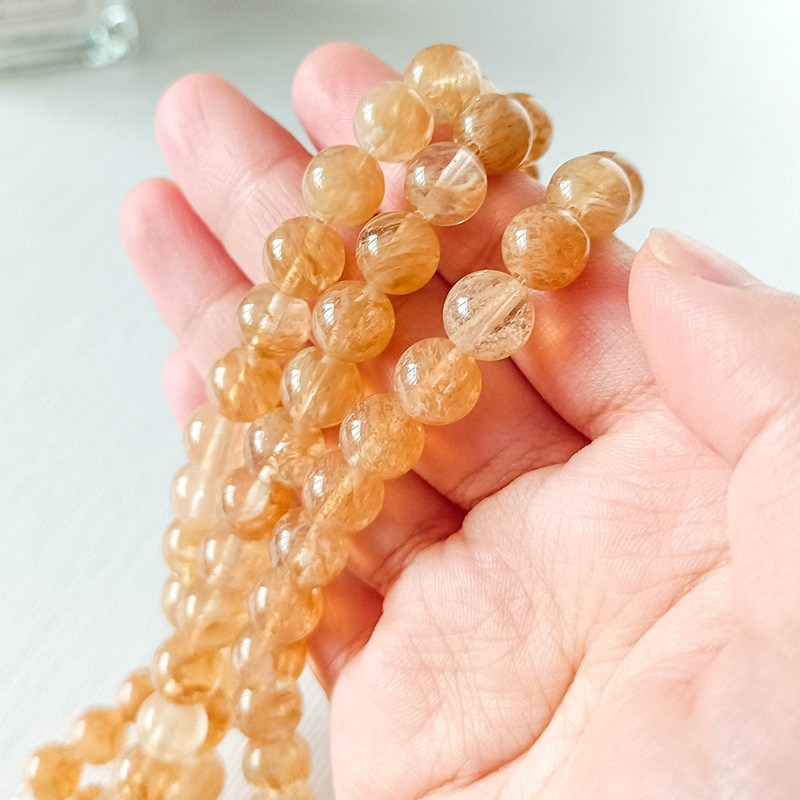 Natural Tea Watermelon Crystal Stone Beads Round Loose Crystal Quartz Beads For Jewelry Making