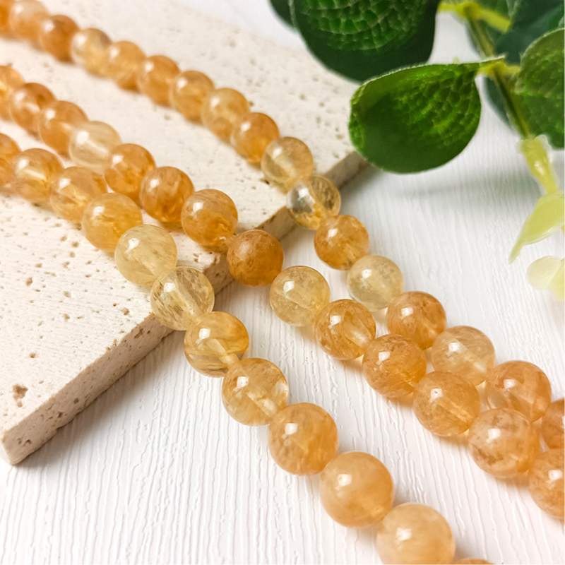 Natural Tea Watermelon Crystal Stone Beads Round Loose Crystal Quartz Beads For Jewelry Making
