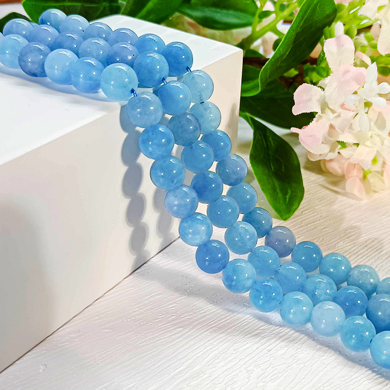 Natural Smooth Charm Gemstone Hight Quality Aquamarine Round Loose Stone Beads