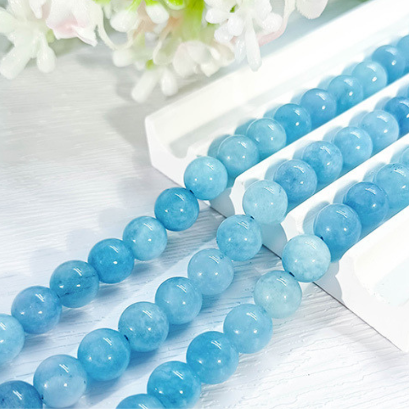 Natural Smooth Charm Gemstone Hight Quality Aquamarine Round Loose Stone Beads