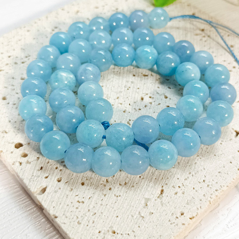 Natural Smooth Charm Gemstone Hight Quality Aquamarine Round Loose Stone Beads