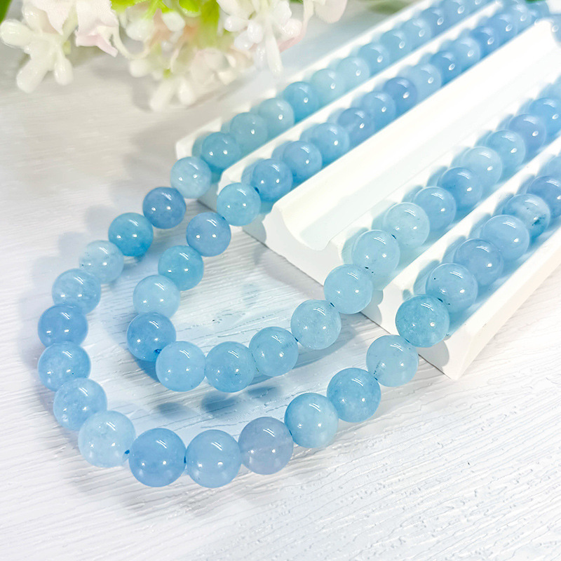 Natural Smooth Charm Gemstone Hight Quality Aquamarine Round Loose Stone Beads