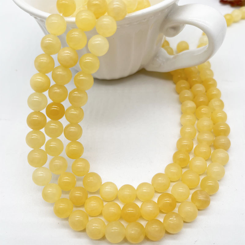 Natural Yellow Jades Stone Loose Round Beads for Jewelry Making Spacer Beads Diy Women Bracelets 