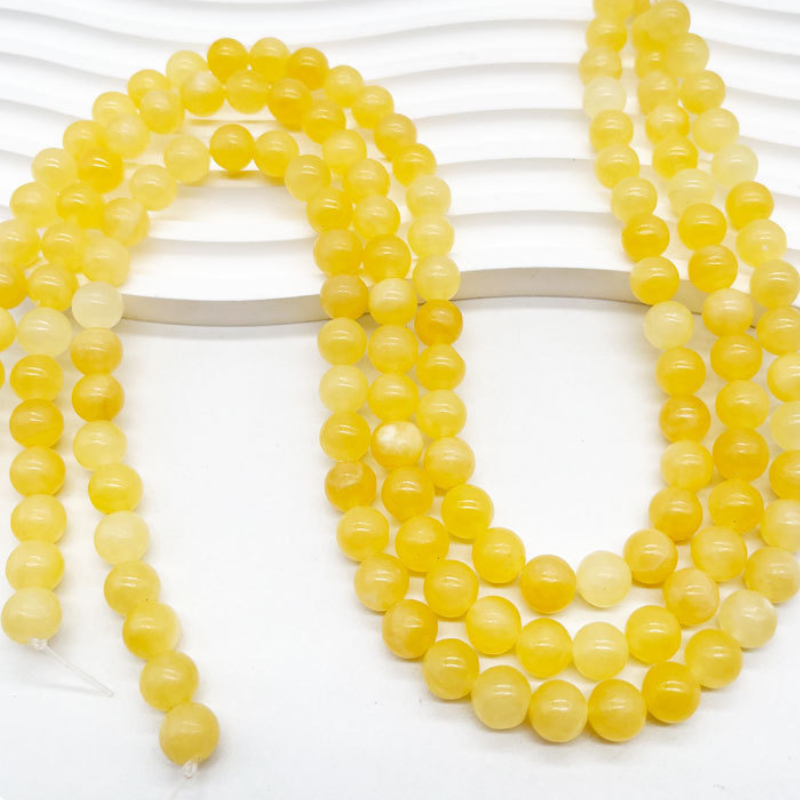 Natural Yellow Jades Stone Loose Round Beads for Jewelry Making Spacer Beads Diy Women Bracelets 