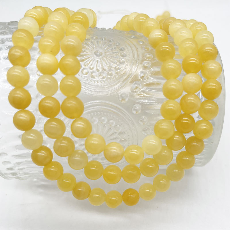 Natural Yellow Jades Stone Loose Round Beads for Jewelry Making Spacer Beads Diy Women Bracelets 