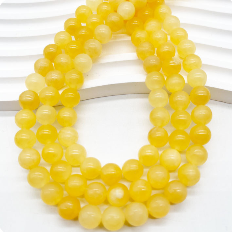 Natural Yellow Jades Stone Loose Round Beads for Jewelry Making Spacer Beads Diy Women Bracelets 