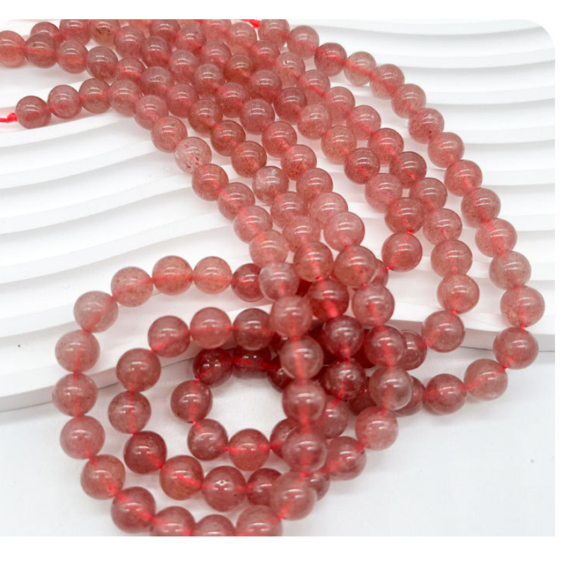 Natural Strawberry Quartz Polished Round Smooth Stone Beads for Jewelry Making DIY Bracelet Necklace
