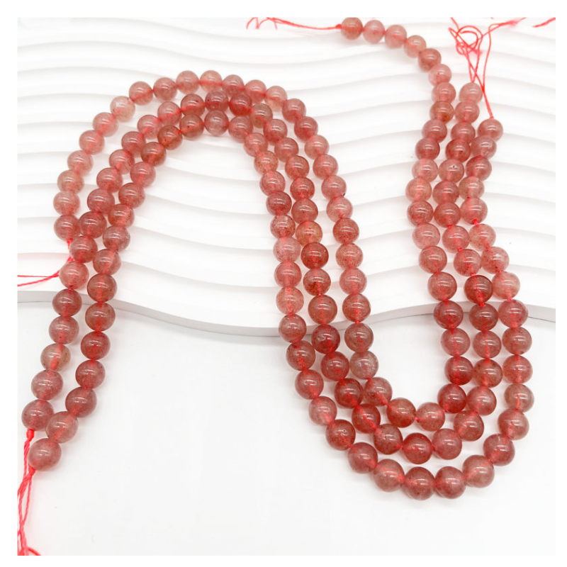 Natural Strawberry Quartz Polished Round Smooth Stone Beads for Jewelry Making DIY Bracelet Necklace