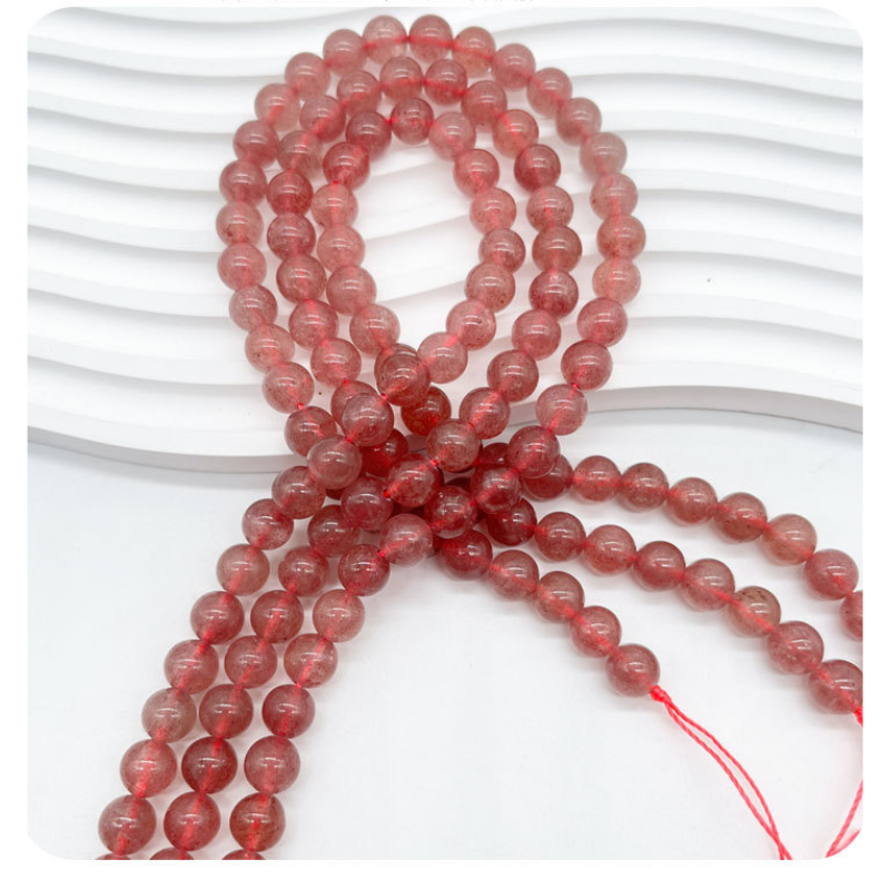 Natural Strawberry Quartz Polished Round Smooth Stone Beads for Jewelry Making DIY Bracelet Necklace