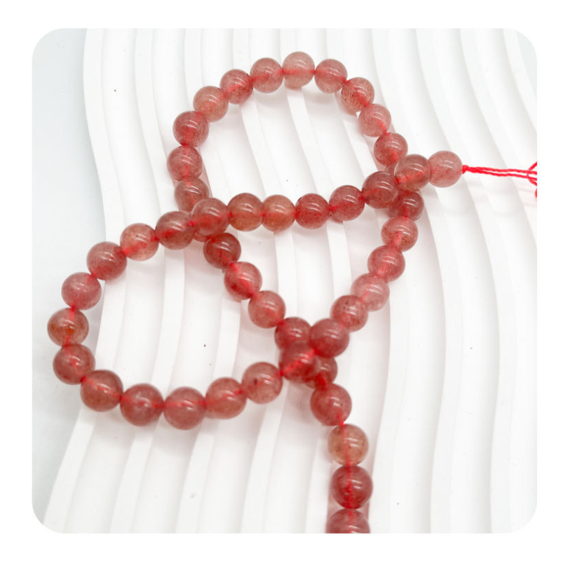 Natural Strawberry Quartz Polished Round Smooth Stone Beads for Jewelry Making DIY Bracelet Necklace