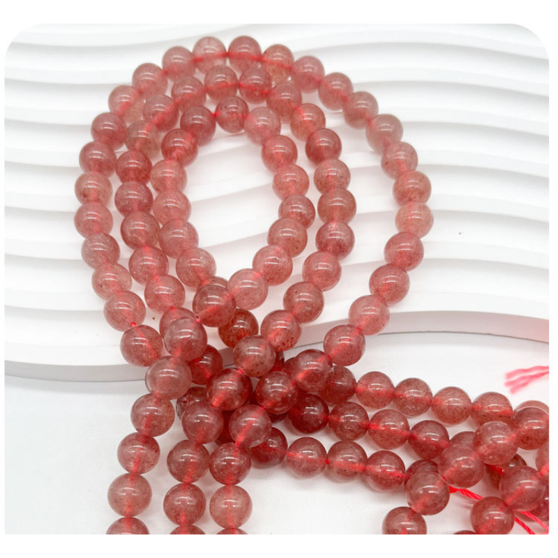 Natural Strawberry Quartz Polished Round Smooth Stone Beads for Jewelry Making DIY Bracelet Necklace
