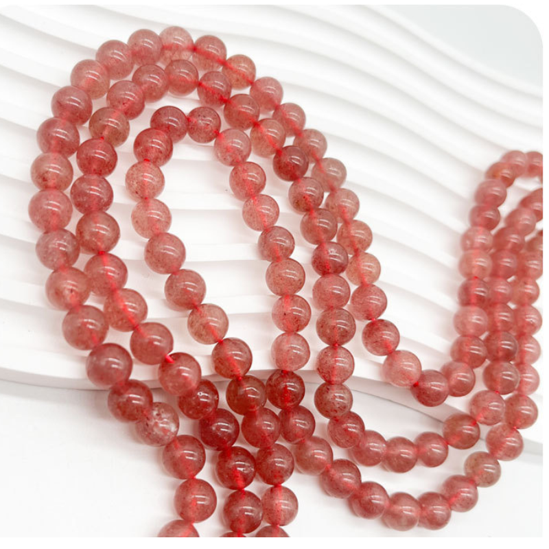 Natural Strawberry Quartz Polished Round Smooth Stone Beads for Jewelry Making DIY Bracelet Necklace