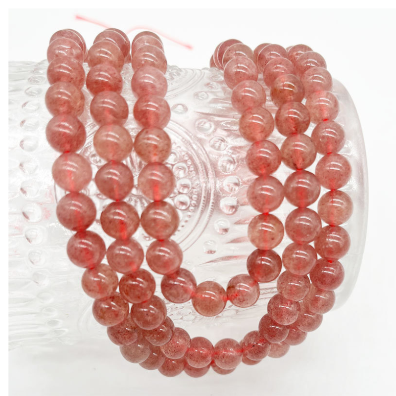Natural Strawberry Quartz Polished Round Smooth Stone Beads for Jewelry Making DIY Bracelet Necklace