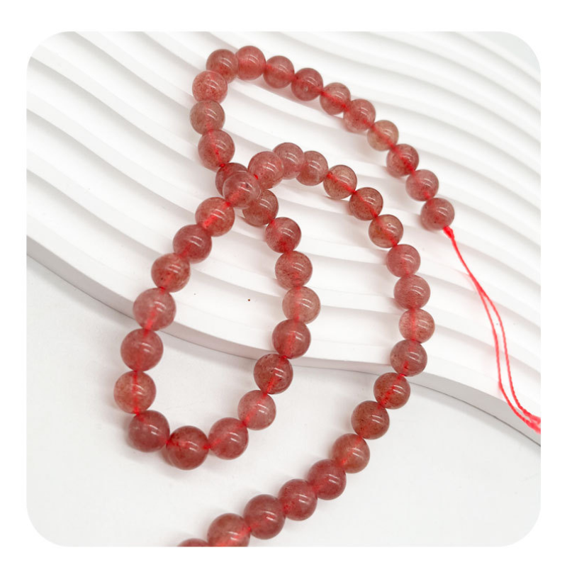 Natural Strawberry Quartz Polished Round Smooth Stone Beads for Jewelry Making DIY Bracelet Necklace