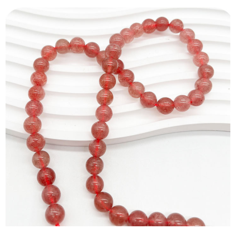 Natural Strawberry Quartz Polished Round Smooth Stone Beads for Jewelry Making DIY Bracelet Necklace