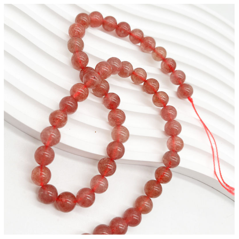 Natural Strawberry Quartz Polished Round Smooth Stone Beads for Jewelry Making DIY Bracelet Necklace