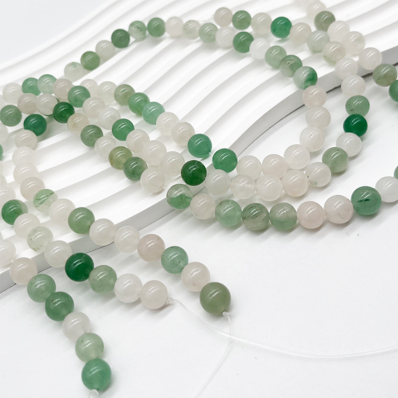 Wholesale Semi Precious Gemstone Pick Size Natural Ice Green Jade Stone Round Loose Spacer Bead 