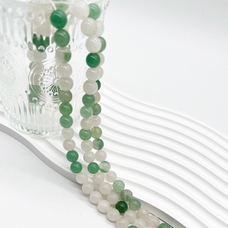 Wholesale Semi Precious Gemstone Pick Size Natural Ice Green Jade Stone Round Loose Spacer Bead 