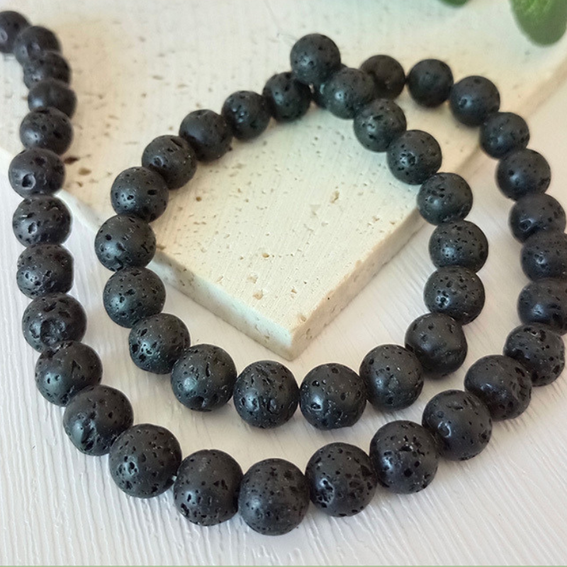 Natural Gemstone Round Lava Loose Bead Volcanic Rock Lava Stone Beads Healing Beads For Jewelry Maki