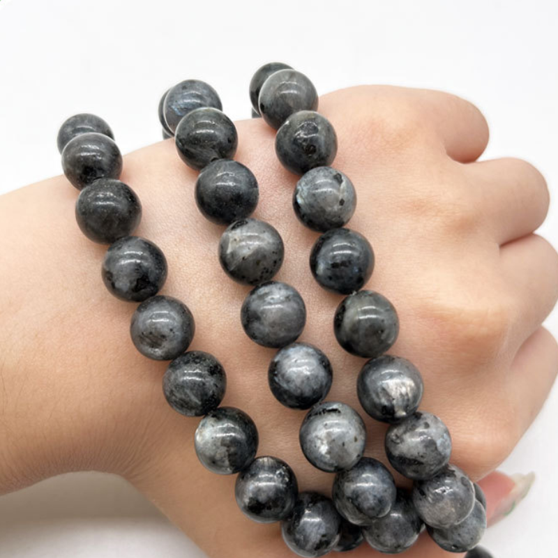Natural Smooth Gemstone Black Labradorite Round Shape Astropholite Loose Stone Beads For Jewelry