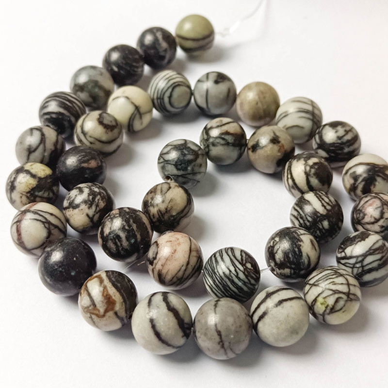 Natural Spider Black Web Jasper Stone Beads Loose Round Gemstone Beads Natural Stone Beads 