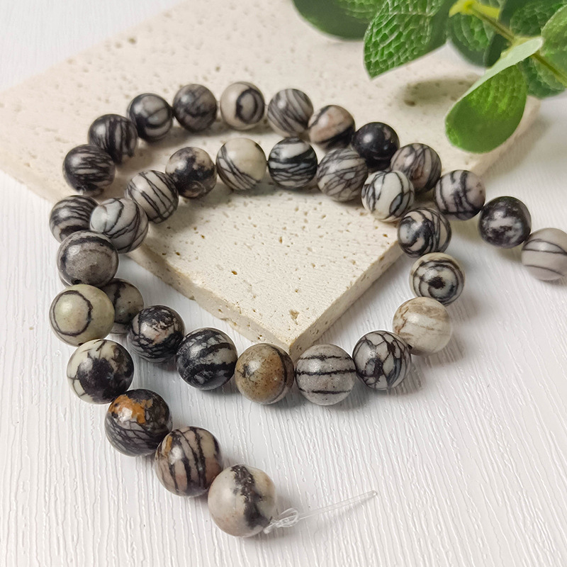 Natural Spider Black Web Jasper Stone Beads Loose Round Gemstone Beads Natural Stone Beads 