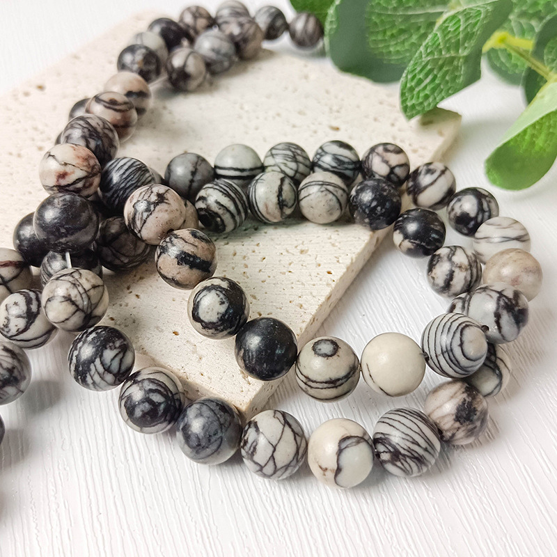 Natural Spider Black Web Jasper Stone Beads Loose Round Gemstone Beads Natural Stone Beads 