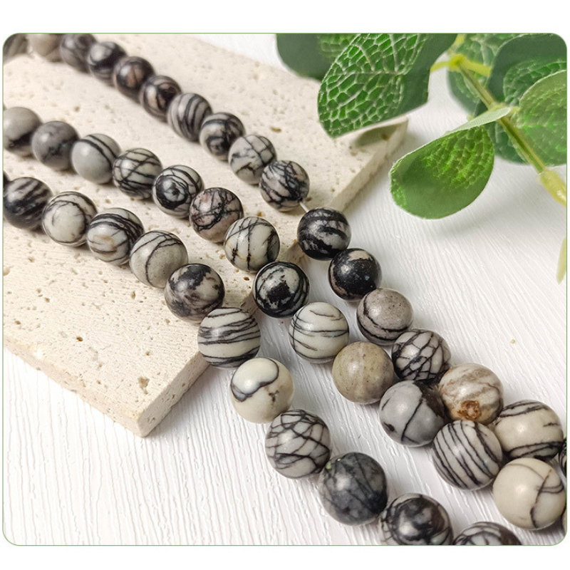 Natural Spider Black Web Jasper Stone Beads Loose Round Gemstone Beads Natural Stone Beads 