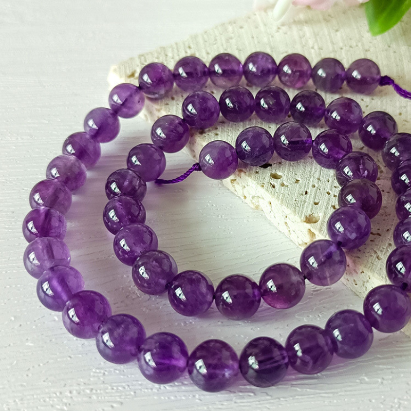 Natural Amethyst Gemstone Beads Round Shape Smooth Beads Amethyst Bead Necklace Bracelet For Jewelry