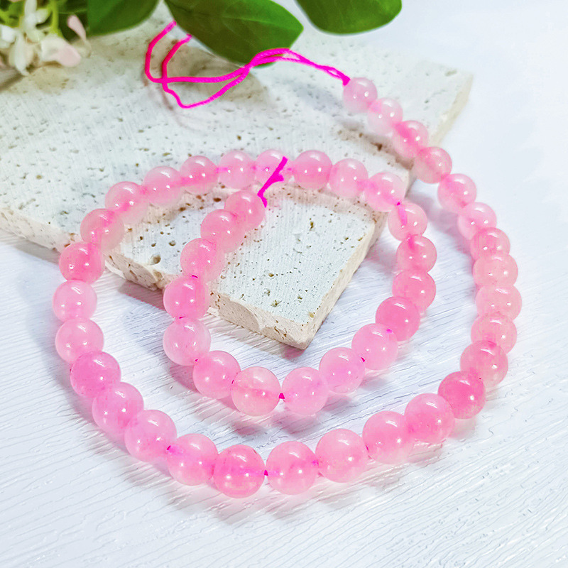 Natural Pink Crystal Bead Bracelet Madagascar Circle Lucky Peach Blossom Healing Round Bead
