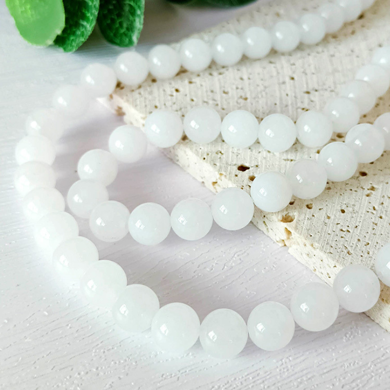 Factory Price Natural White Jade Stone Round 8mm Beads Line For Making Jewellry 
